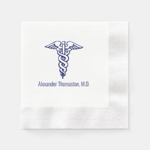 Medische Dokter Caduceus Professioneel Naam Blauw Servet