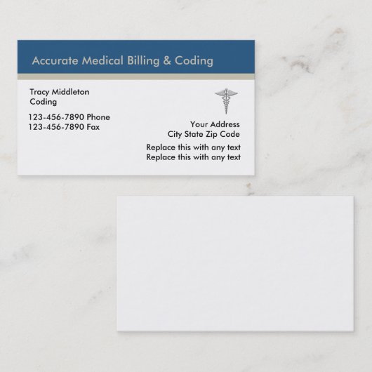 Medische facturering en codering visitekaartje (Voorkant / Achterkant)