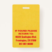 Medische Foto ID Retro Sinaasappel en Geel Badge (Achterkant)