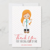 Medische Ginger Vrouw dokter Rode Script Polka Dot Bedankkaart (Voorkant)