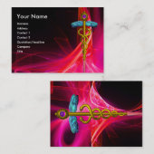 MEDISCHE GOUDE CADUCEUS, RODE PINK PAARSE LICHTWAV VISITEKAARTJE (Voorkant / Achterkant)