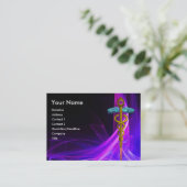 MEDISCHE GOUDEN CADUCEUS, BLAUW ROZE PAARSE LICHTG VISITEKAARTJE (Staand voorkant)