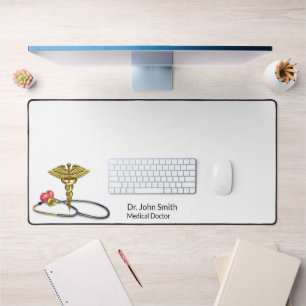 Medische Gouden Caduceus & Stethoscoop met Hart Bureaumat