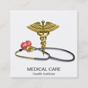 Medische Gouden Caduceus & Stethoscoop met Hart Vierkante Visitekaartje