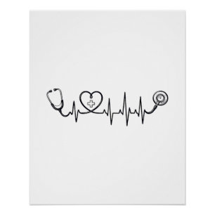Medische Hartslag Stethoscoop Vector T-shirt Ontwe Perfect Poster