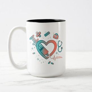 Medische Hartspuit Doodle Grafiek Tweekleurige Koffiemok