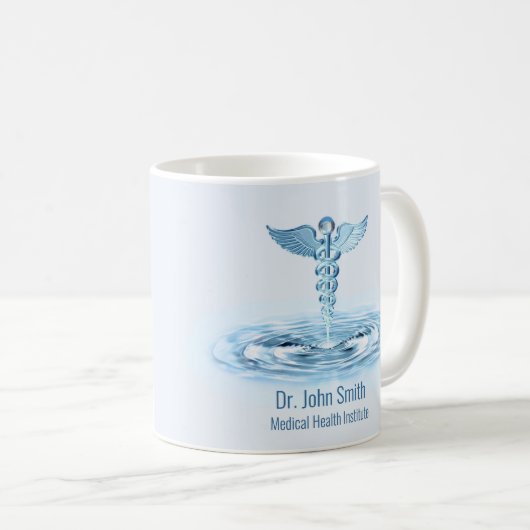 Medische Hermes Rod Caduceus Blauw Water Ripples Koffiemok (Voorkant rechts)