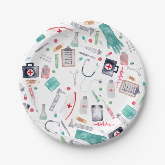 Medische hulpmiddelen in Waterverf Papieren Bordje (Voorkant)