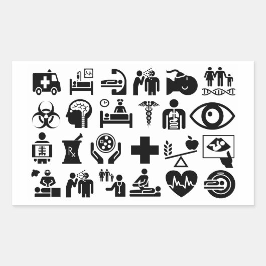 Medische Iconen vet zwart-wit ontwerp Rechthoekige Sticker (Voorkant)