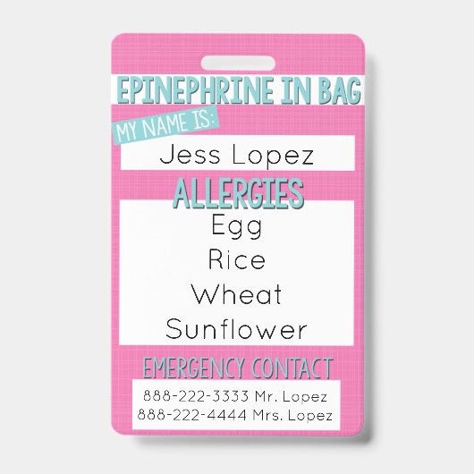 Medische identificatiebadge voor voedselallergie b badge (Voorzijde)