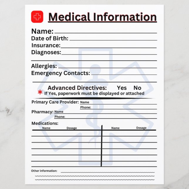 Medische informatie Noodkoelkast (Voorkant)