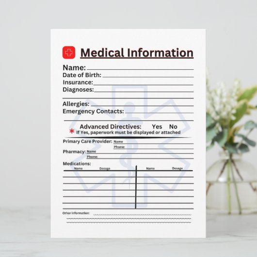 Medische informatie Noodkoelkast Kaart (Staand voorkant)