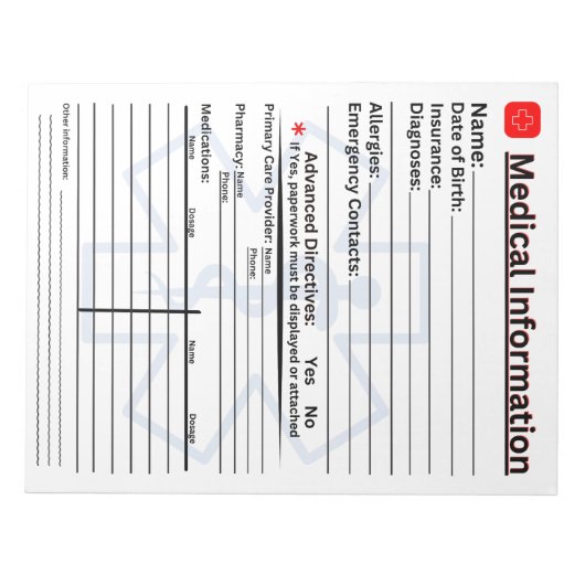 Medische informatie Noodkoelkast Notitieblok (Voorkant)