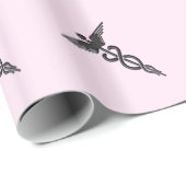 Medische kaducus op roze cadeaupapier (Rol Hoek)