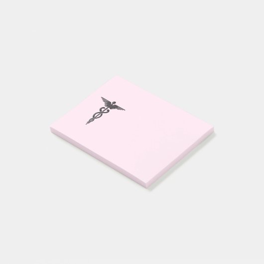 Medische kaducus op roze post-it® notes (Schuin)