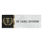 Medische Kantoor - Witte marmer, zwart & goud Naambadge (Voorkant)