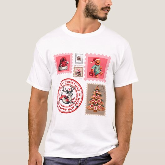 Medische Kerstzegel Collage Kunst T-shirt (Voorkant)
