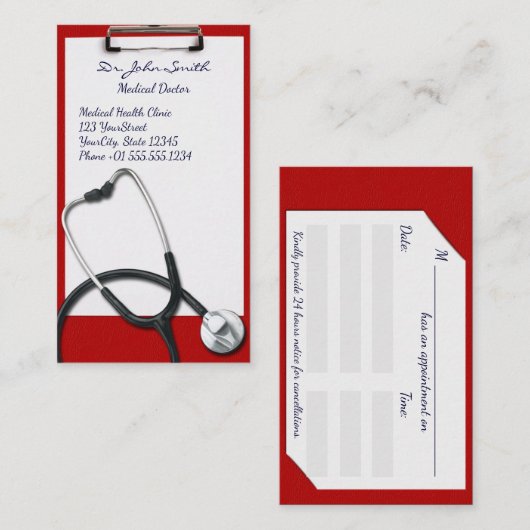 Medische klembord met stethoscoop - Benoeming Afsprakenkaartje (Voorkant / Achterkant)