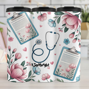 Medische Klembord Stethoscoop Bloemmotief Thermosbeker
