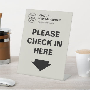 Medische Kliniek Gezondheidszorg Logo Check In Reclamebord Met Voetstuk
