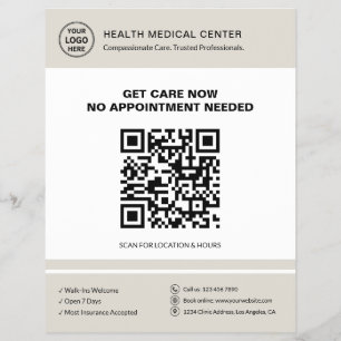Medische Kliniek QR Walk-In Spoedeisende Zorg Beig Flyer