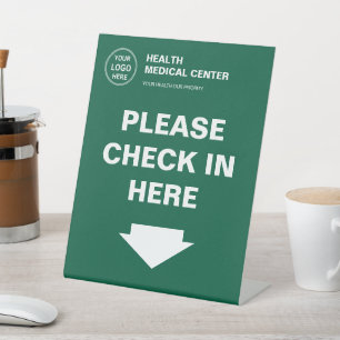 Medische Kliniek Zorg Logo Check In Groen Reclamebord Met Voetstuk