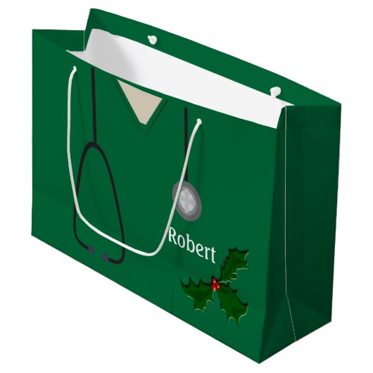 Medische kruiden Groene Holly Gift Bag Large Cadeautasje (Voorkant Gekanteld)