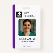 Medische Logo kinderverpleegkundige Paarse ID-foto Badge (Voorkant)