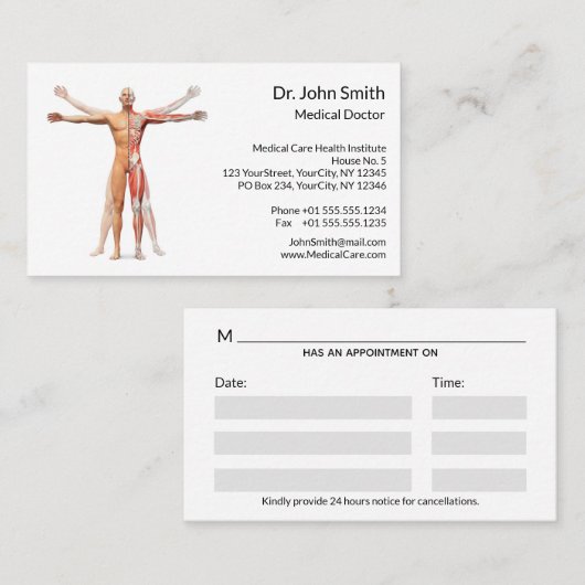 Medische menselijke lichaamsskeletten Aanstelling Afsprakenkaartje (Voorkant / Achterkant)