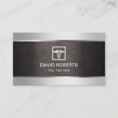 Medische metalen rand & lederen achtergrond visitekaartje (Voorkant)