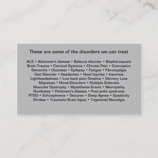 Medische neurologische Visitekaartjes voor een neu (Achterkant)