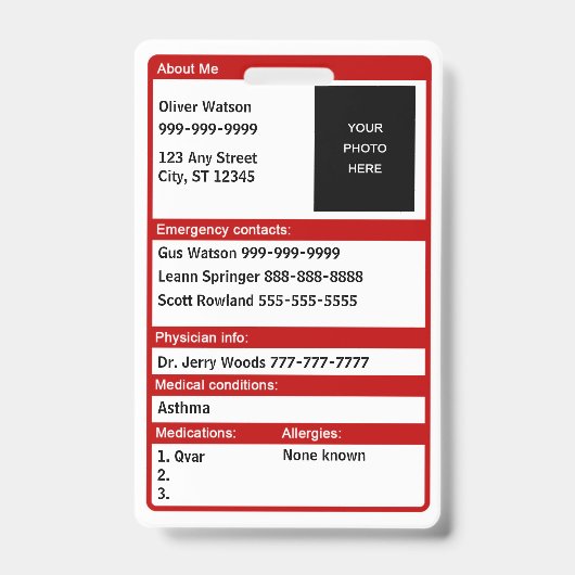 Medische noodkaart badge (Voorzijde)