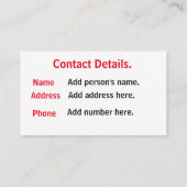 Medische noodkaart. visitekaartje (Achterkant)