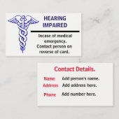 Medische noodkaart. visitekaartje (Voorkant / Achterkant)