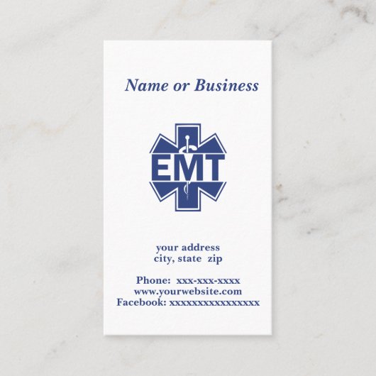 Medische noodtechnicus EMT Visitekaartje (Voorkant)