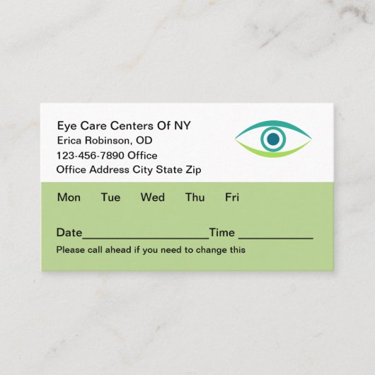 Medische Oogarts Optische Afspraakkaarten Afsprakenkaartje (Voorkant)