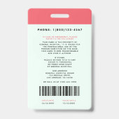 Medische personeels-ID + streepjescode van Blocks  Badge (Achterkant)