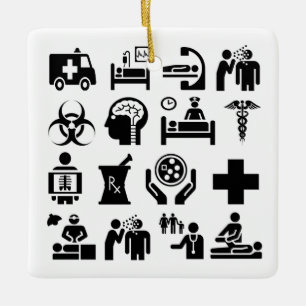 Medische pictogrammen met een vet zwart-wit ontwer keramisch ornament