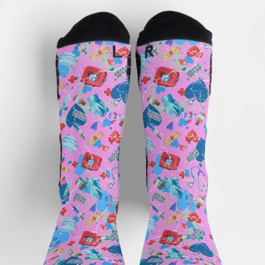 Medische print op sterke roze achtergrond sokken (Top)