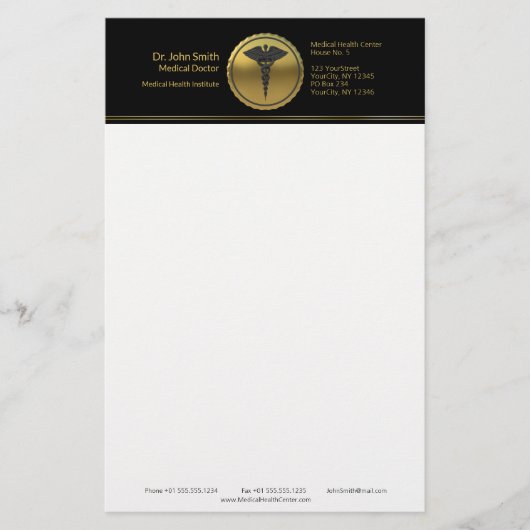 Medische professional 3D gouden caduceus embleem Briefpapier (Voorkant)