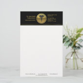 Medische professional 3D gouden caduceus embleem Briefpapier (Staand voorkant)