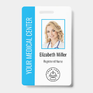 Medische professional aangepaste foto & tekst blau badge
