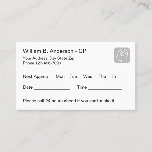 Medische psycholoog Kantoor Benoemingsherinnering Afsprakenkaartje (Voorkant)