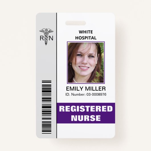 Medische RN medewerker caduceus paarse foto templa Badge (Voorkant)