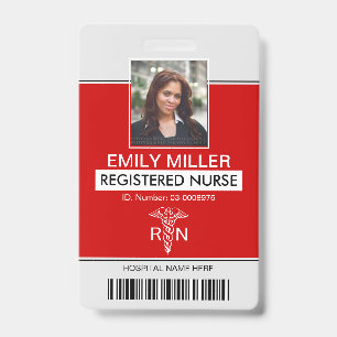 Medische RN-werknemer caduceus rode foto sjabloon Badge