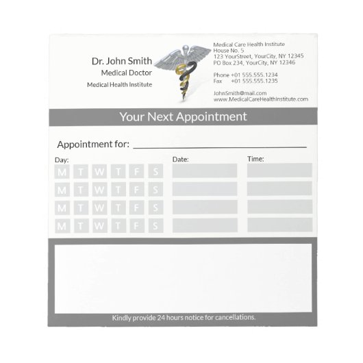 Medische Rod Zilver Caduceus Zwart Goud Afspraak Notitieblok (Voorkant)