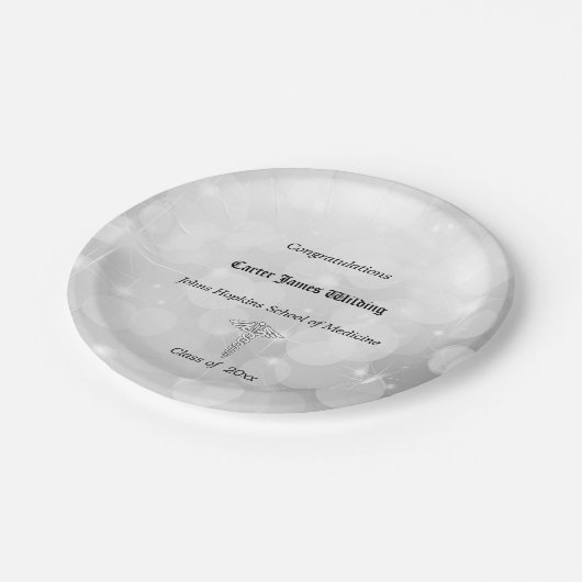 Medische School Afstuderen, Caduceus, Zilver Papieren Bordje (Gekanteld)