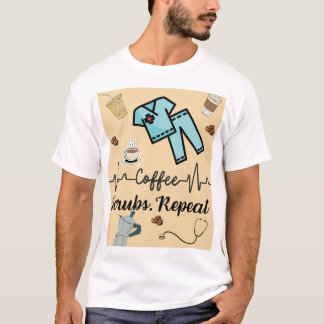Medische scrubs met de woorden "Koffie, Scrubs, He T-shirt