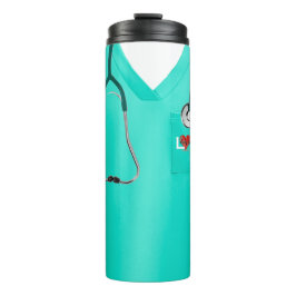 Medische scrubs versierd met bloemen thermosbeker