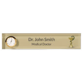 Medische slang Beige Bowl Hygieia Gold Caduceus Naambordje (Voorkant)